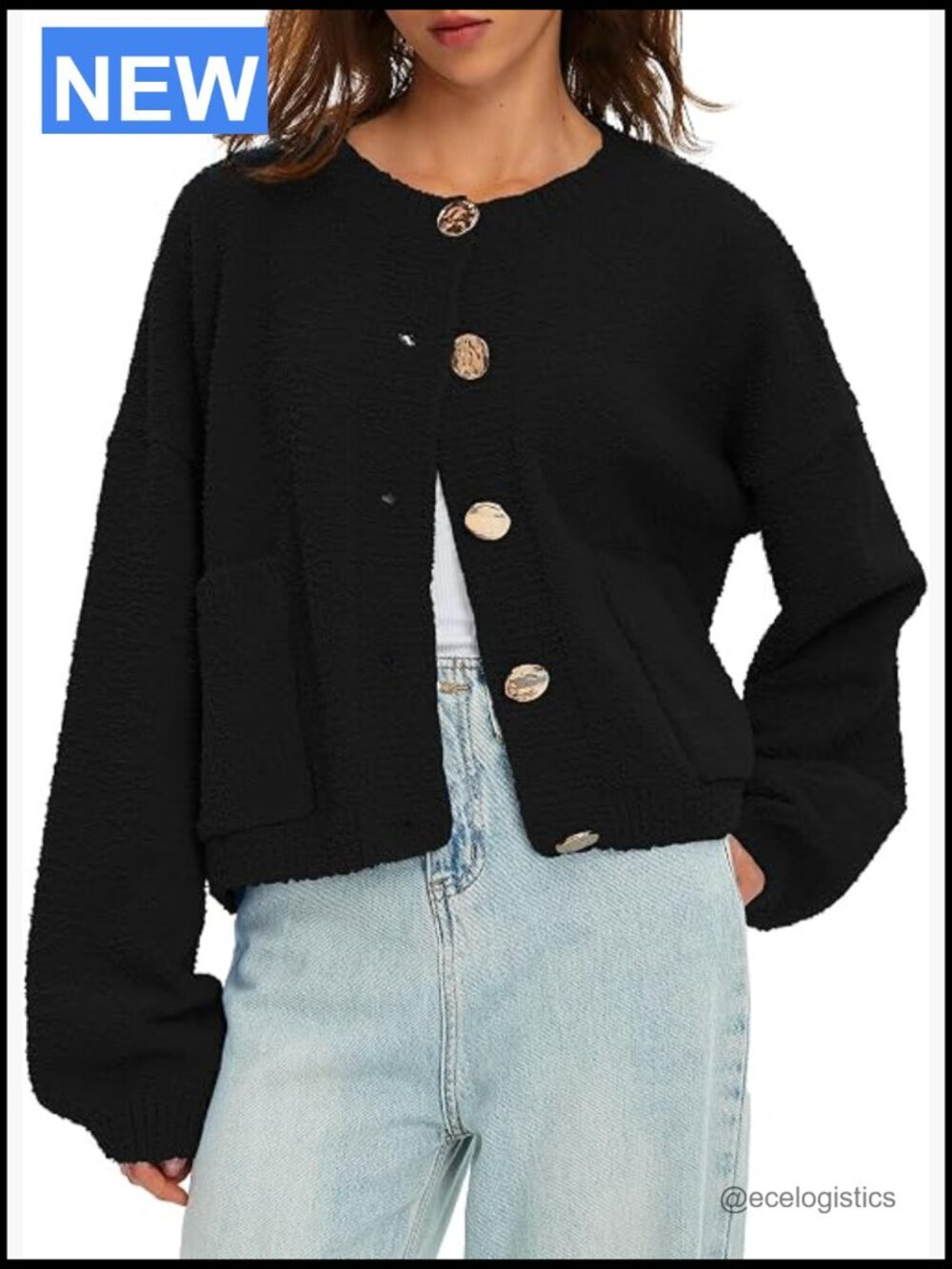 Fuzzy Knit Long Sleeve Cardigan Sweater Button Up Outwear Warm Fall Jacket Coat